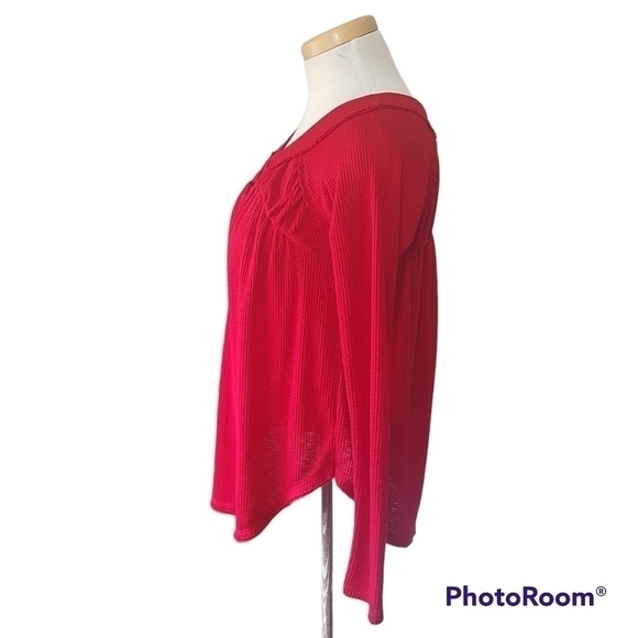 We The Free Free People Must Have Henley Thermal Red Long Sleeved Top - Picture 4 of 16